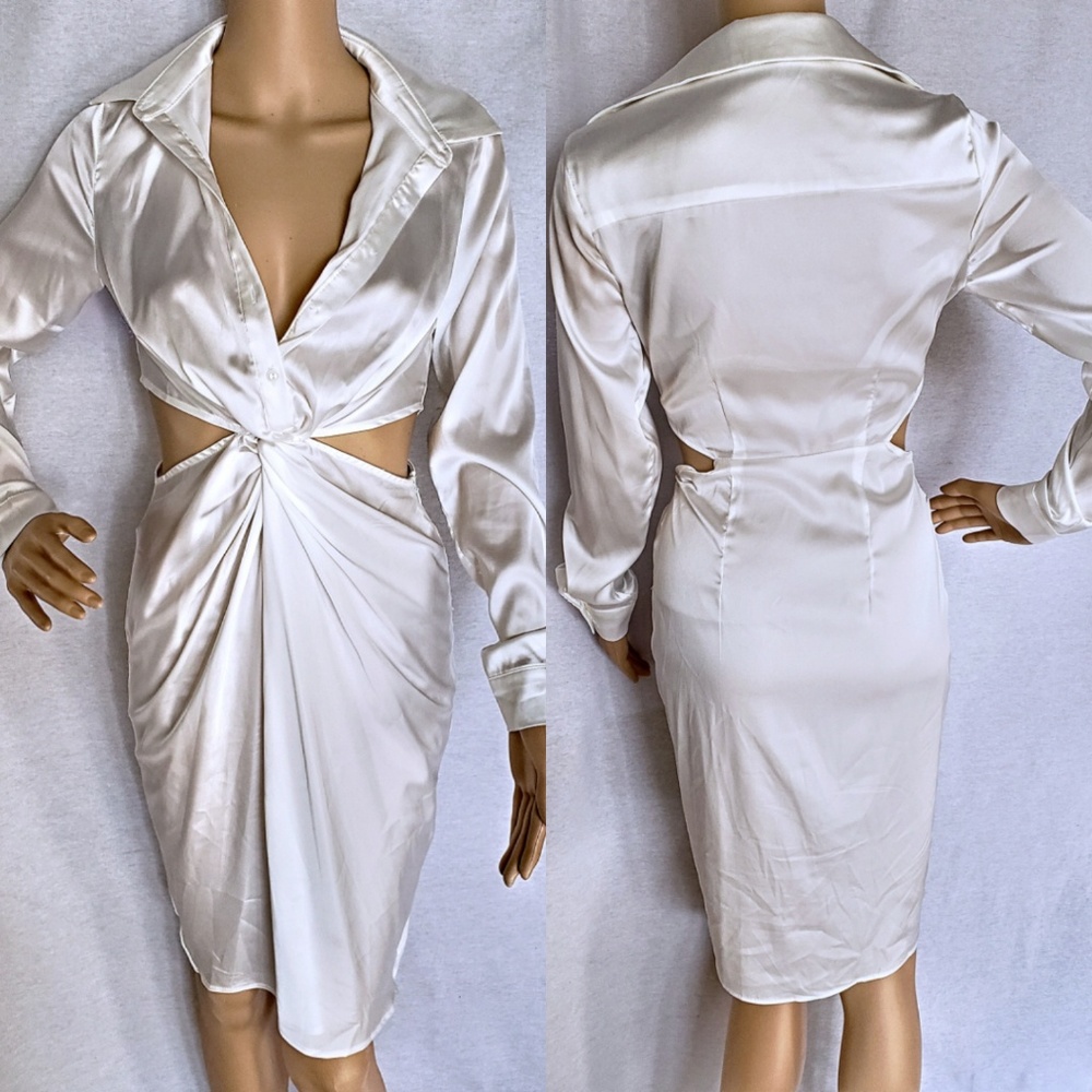 🔥White satin front twist dress